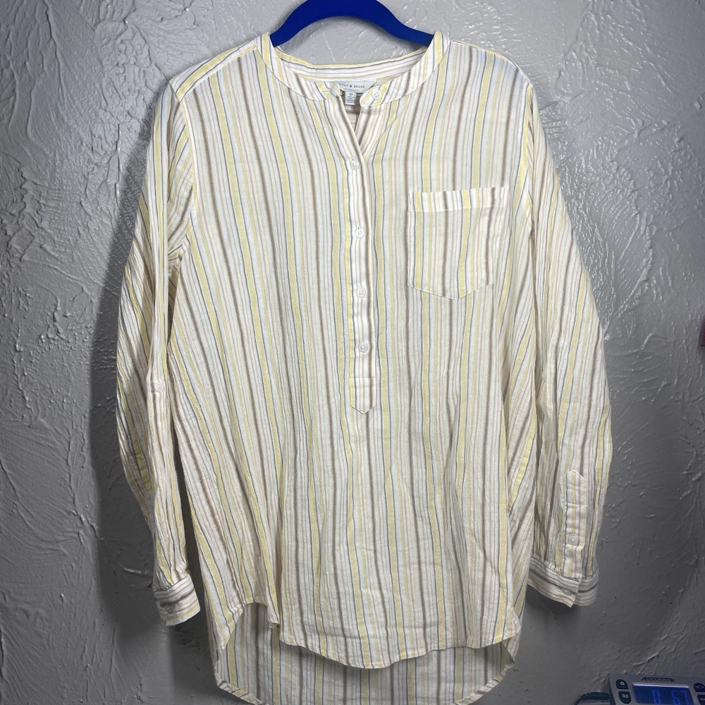 LUCKY BRAND YELLOW WHITE STRIPE BUTTON DOWN TOP size‎ medium